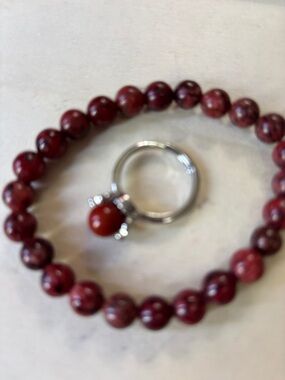 Red Jasper Bead Stretch Bracelet with Matching Red Stone Ring